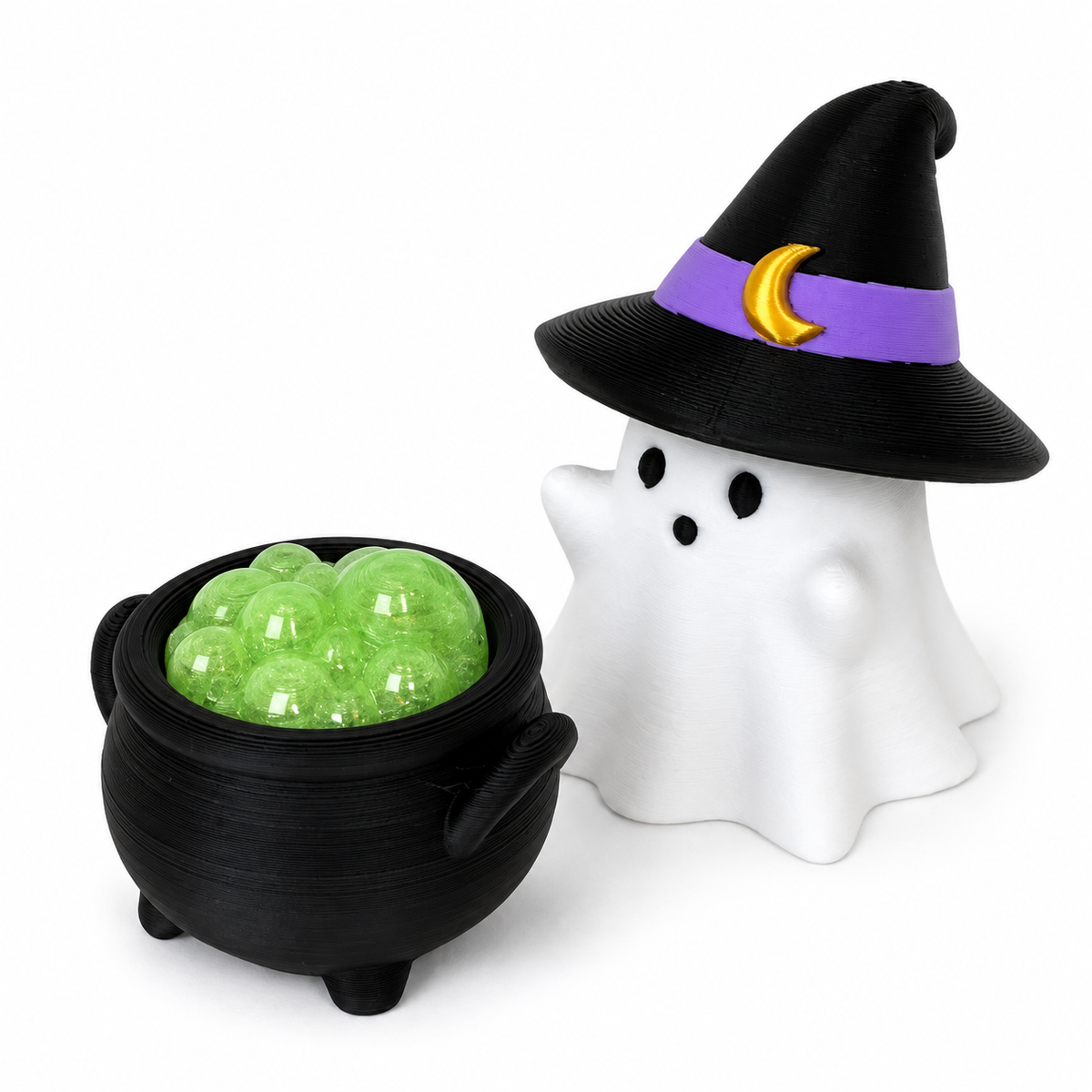 Ghost Witch and Bubbling Cauldron fidget clickers side by side on a white background