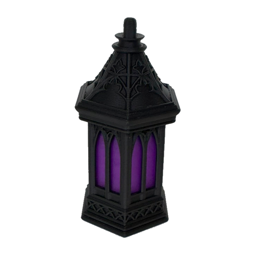 Gothic Lantern Clicker with purple stained-glass windows